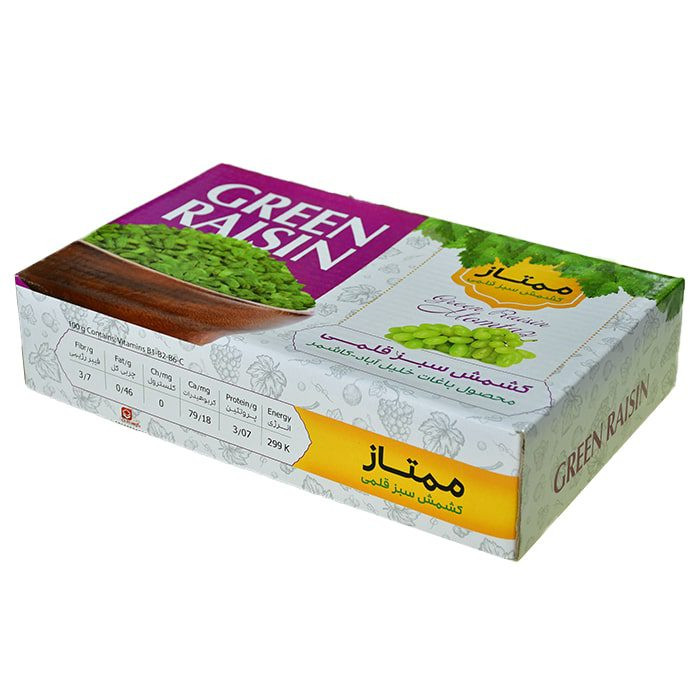 بسته بندی کارتنی کشمش سبز قلمی ممتاز کاشمر