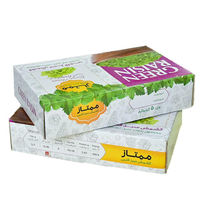 بسته بندی کارتنی کشمش سبز قلمی ممتاز کاشمر